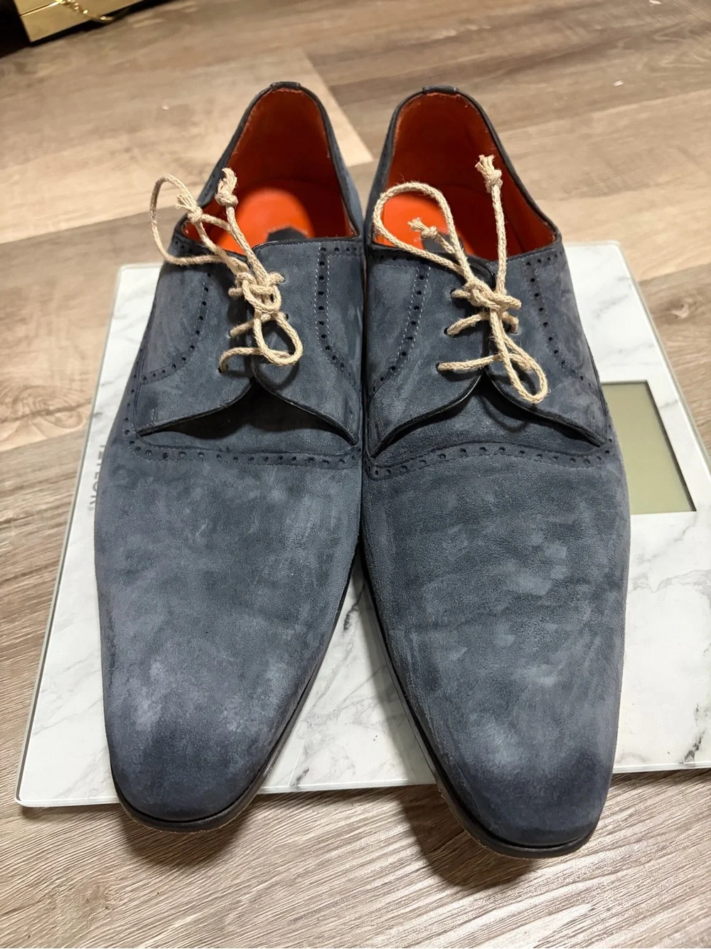 Mezlan Slate Gray Suede Lace-Up Dress Shoes with Orange Interior
